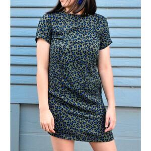 Olivaceous Blue & Green Leopard Print Mini Dress - Size Medium